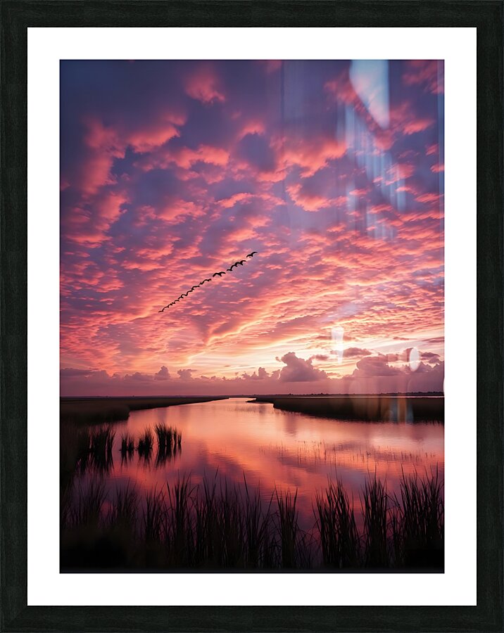 Tranquil Marsh Sunset Reflection Picture Frame print
