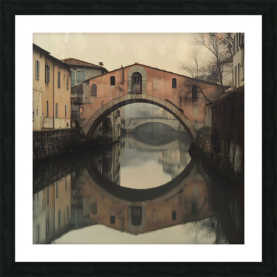 Rustic Arched Bridge with Serene Reflection Picture Frame print