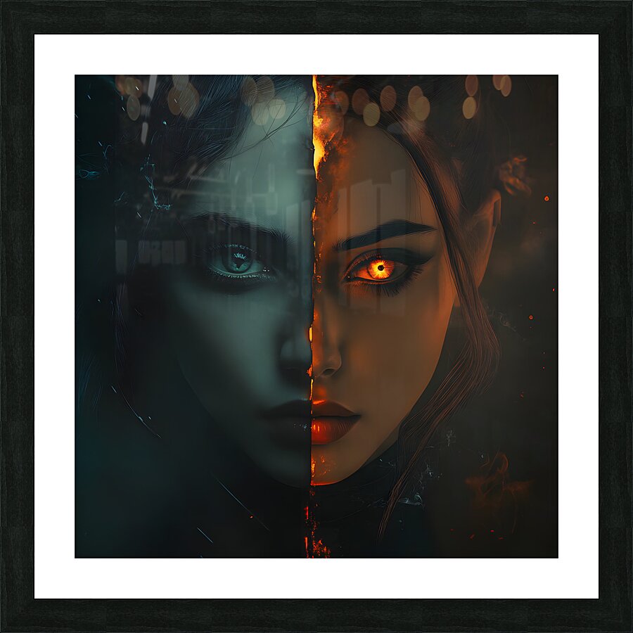 Fiery Split Personality Portrait Picture Frame print
