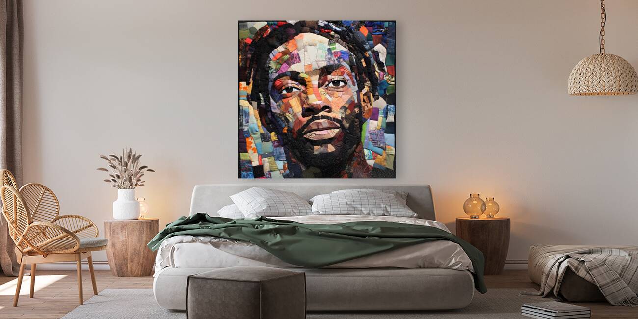 Patchwork Portrait - Vibrant Fabric Art Reproduction