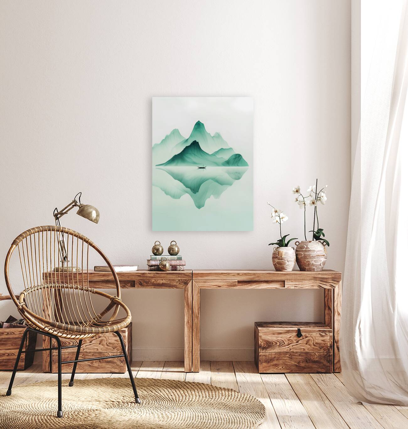Mountain Reflection in Abstract River Reproduction