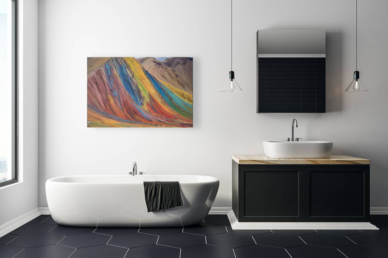 Vibrant Rainbow-Colored Mountain Range Reproduction