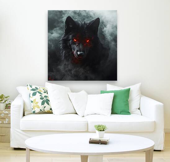 Fierce Black Wolf with Glowing Red Eyes by Fab Haven Wall Art