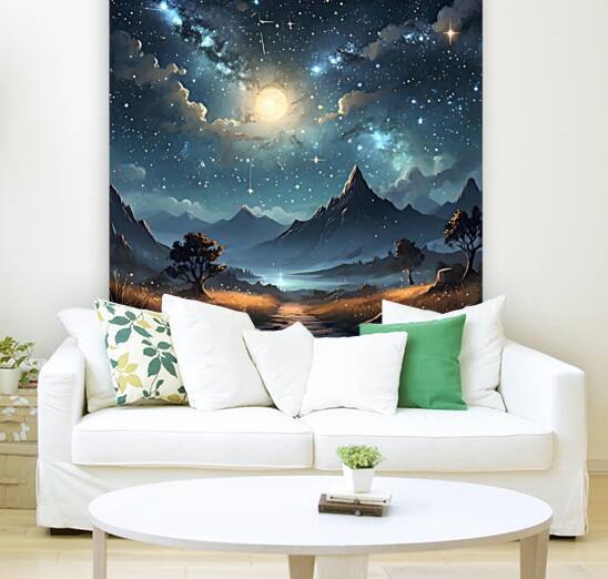 Celestial Nightscape Over Mountains Reproduction