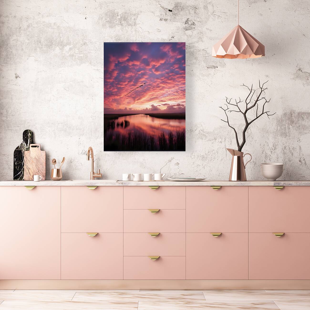 Tranquil Marsh Sunset Reflection Reproduction