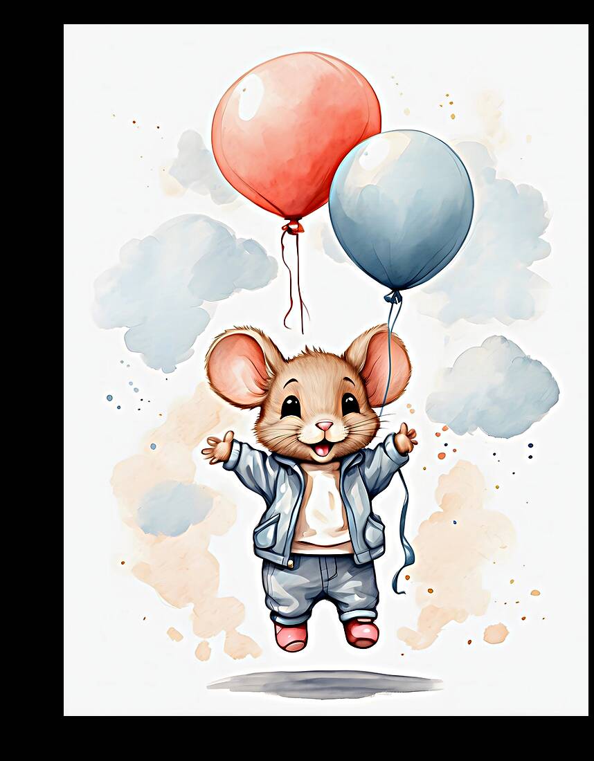 Adorable Mouse Floating with Balloons Reproduction