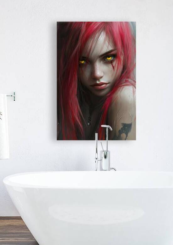Fierce Demon Girl: Red Hair and Fiery Yellow Eyes by Fab Haven