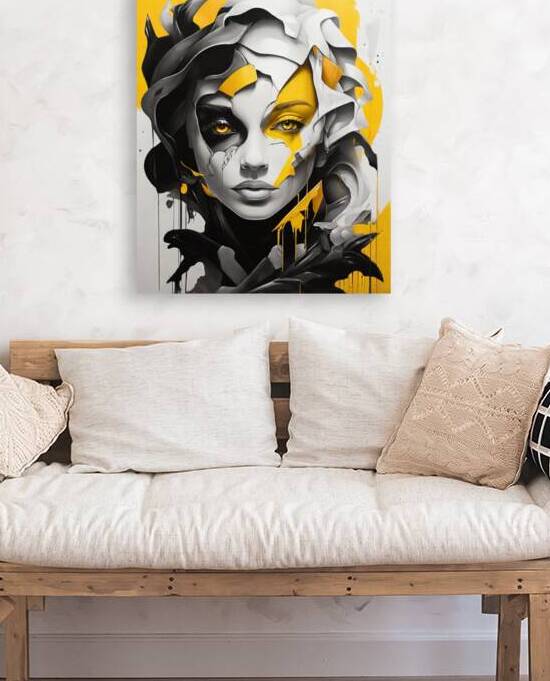 Abstract Yellow & Black Duality Face Art by Fab Haven