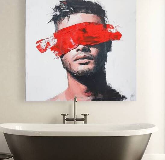 Red-Blind Portrait – Modern Expressionist Art by Fab Haven