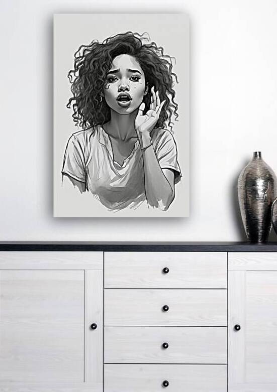 Curly-Haired Beauty - Black and White Portrait Art by Fab Haven