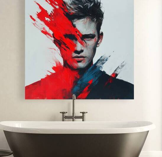 Red and Blue Abstract Portrait - Bold and Dynamic Art by Fab Haven