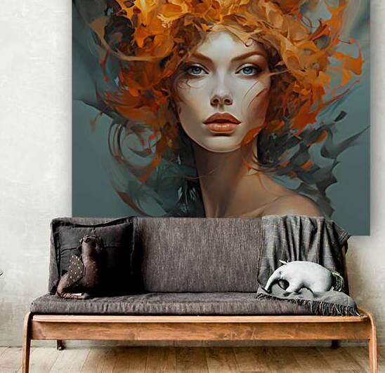 Fiery Elegance: Woman with Flowing Orange Hair by Fab Haven