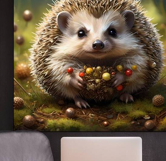 Adorable Hedgehog Holding Berries by Fab Haven