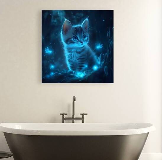 Enchanting Kitten with Glowing Fireflies by Fab Haven