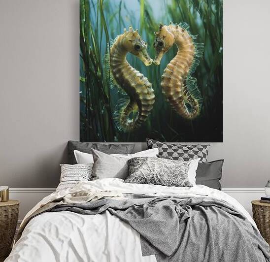Entwined Seahorses in Lush Seagrass by Fab Haven