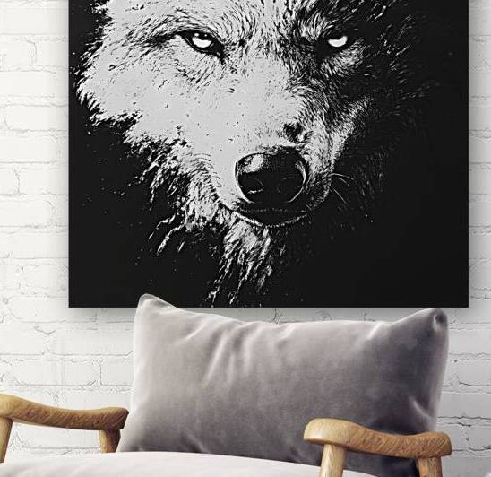 Majestic Black and White Wolf with Fierce Eyes by Fab Haven
