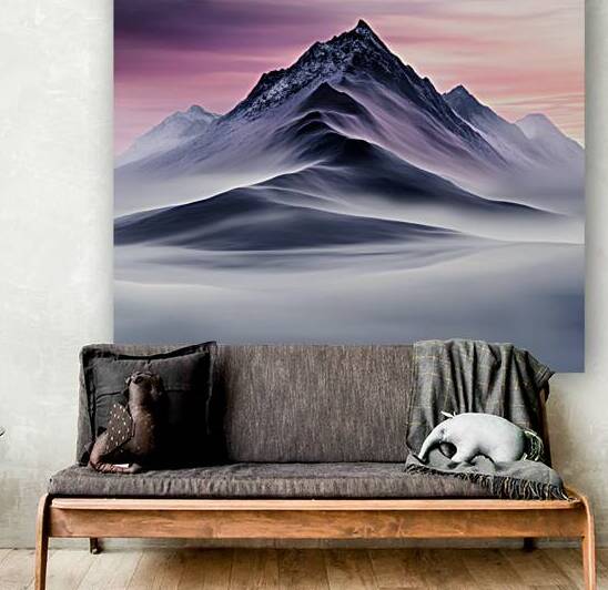 Misty Mountain Peaks in a Serene Sunset by Fab Haven