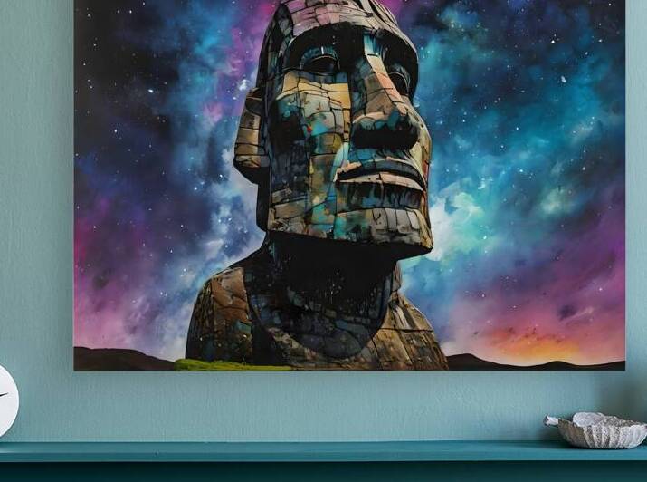 Moai Statue under Galactic Sky Art by Fab Haven