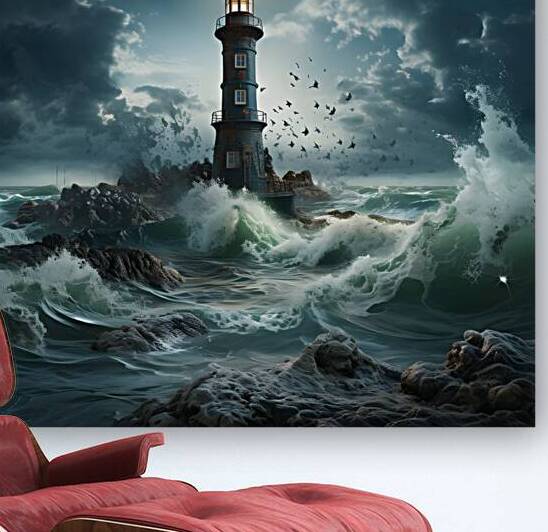Stormy Lighthouse at Sea Art Print by Fab Haven