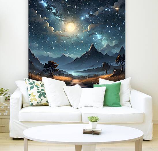 Celestial Nightscape Over Mountains by Fab Haven