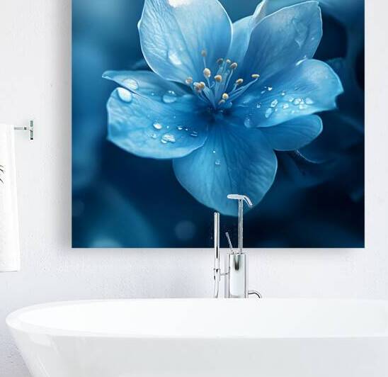 Delicate Blue Blossom with Dew by Fab Haven