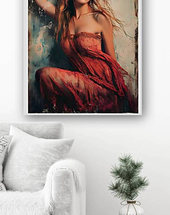 Ethereal Beauty: Woman in Flowing Red Dress by Fab Haven