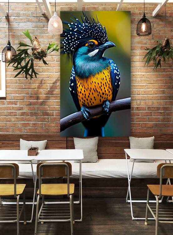 Vibrant Polka-Dot Bird Portrait by Fab Haven