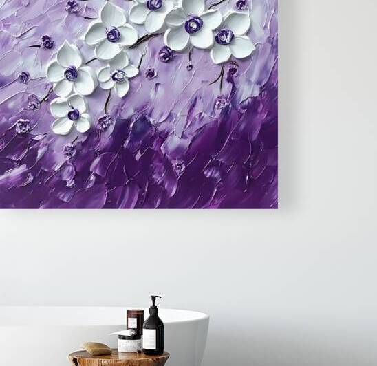 Elegant Violet Blossom Acrylic Painting by Fab Haven
