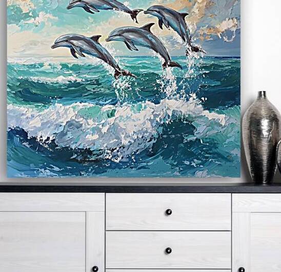 Playful Dolphins in Ocean Waves by Fab Haven