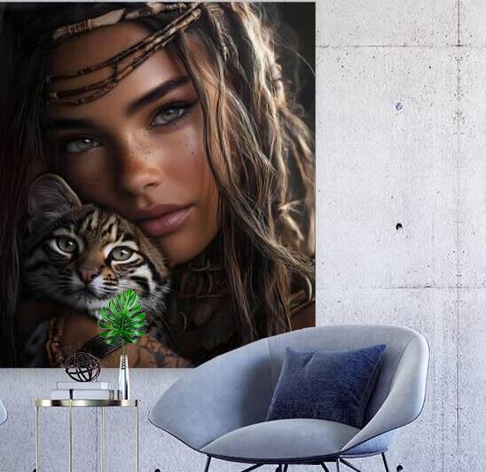 Wild Spirit: Tribal Woman and Exotic Cat by Fab Haven