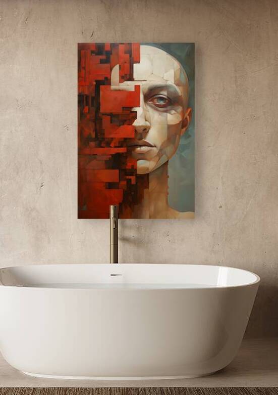 Fragmented Abstract Red Portrait Art by Fab Haven