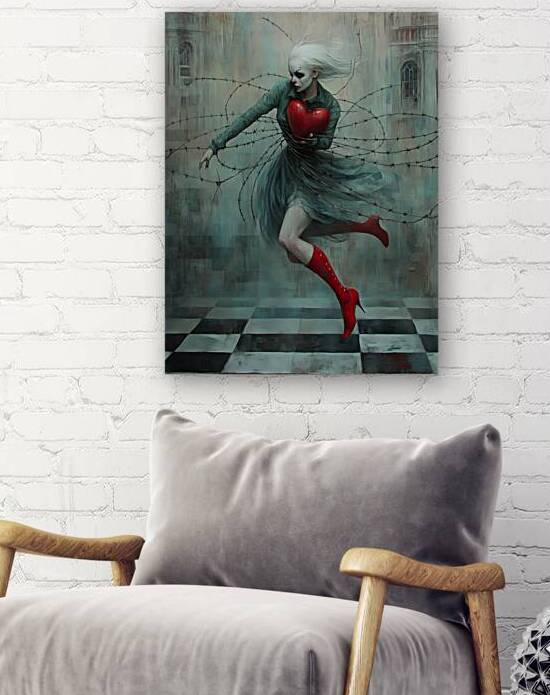 Surreal Woman with Red Heart Painting by Fab Haven