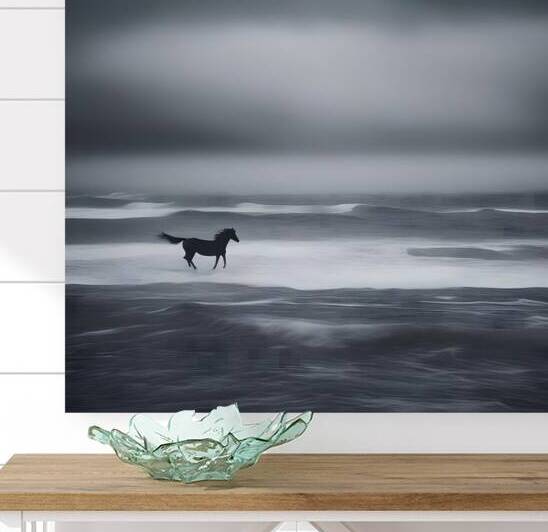 Mystical Horse on Misty Ocean Shore by Fab Haven