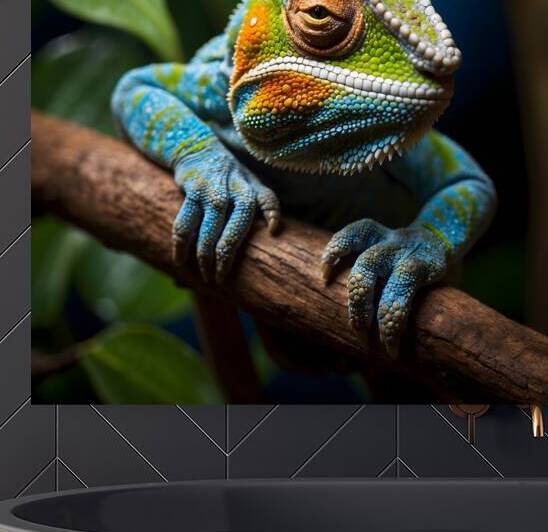 Colorful Chameleon Close-Up Art by Fab Haven