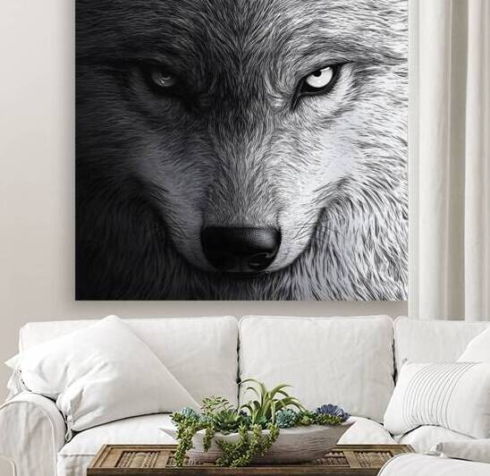 Monochrome Wolf Intensity Art by Fab Haven