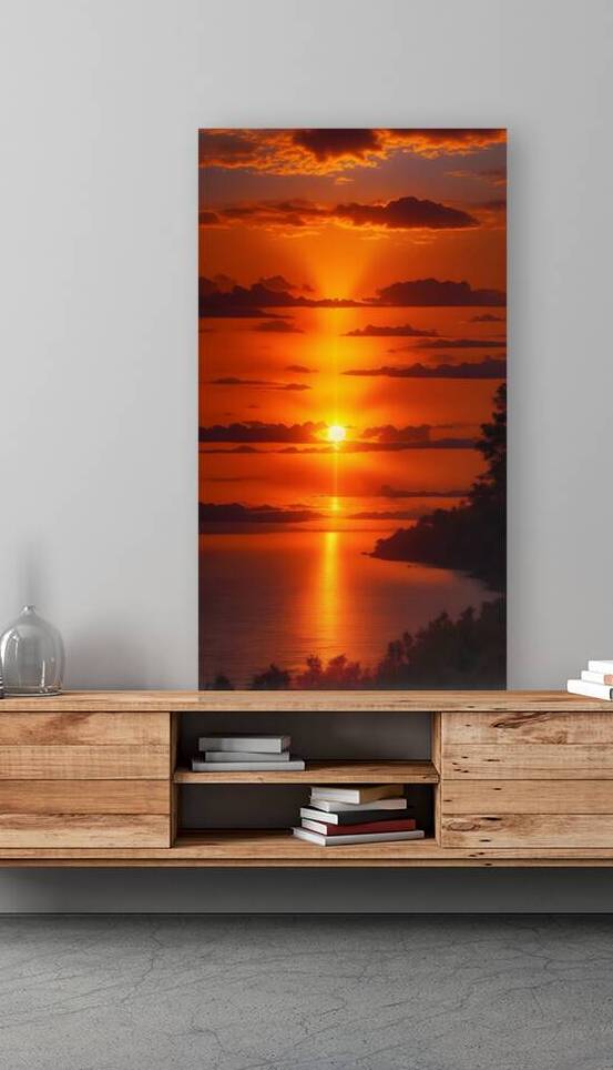 Dramatic Fiery Sunset Over Calm Waters by Fab Haven