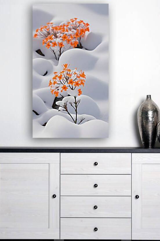 Vivid Orange Blooms in Winters Snow by Fab Haven