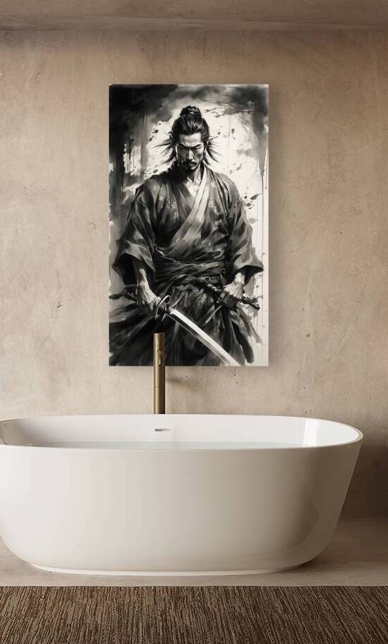 Fierce Samurai in Black Ink Style by Fab Haven