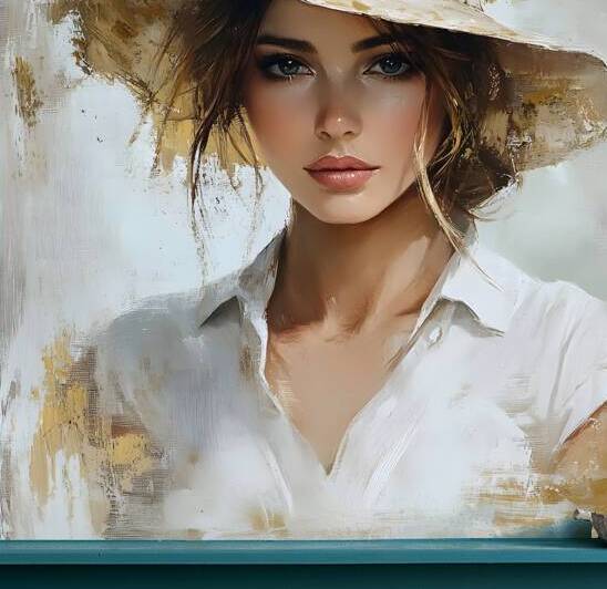 Rustic Charm: Artistic Woman in Straw Hat by Fab Haven