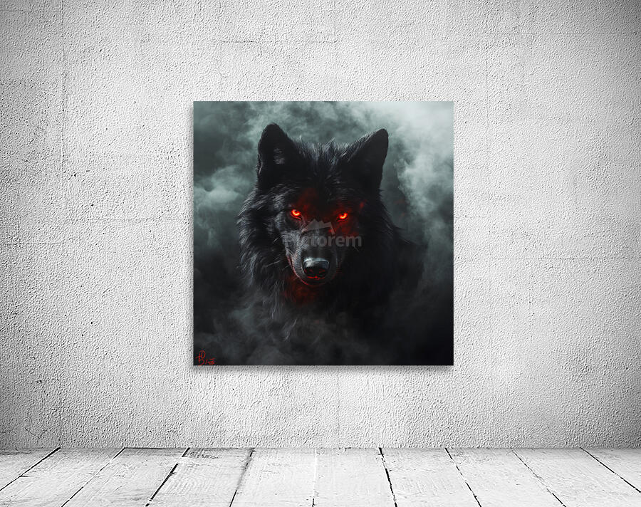 Fierce Black Wolf with Glowing Red Eyes by Fab Haven Wall Art