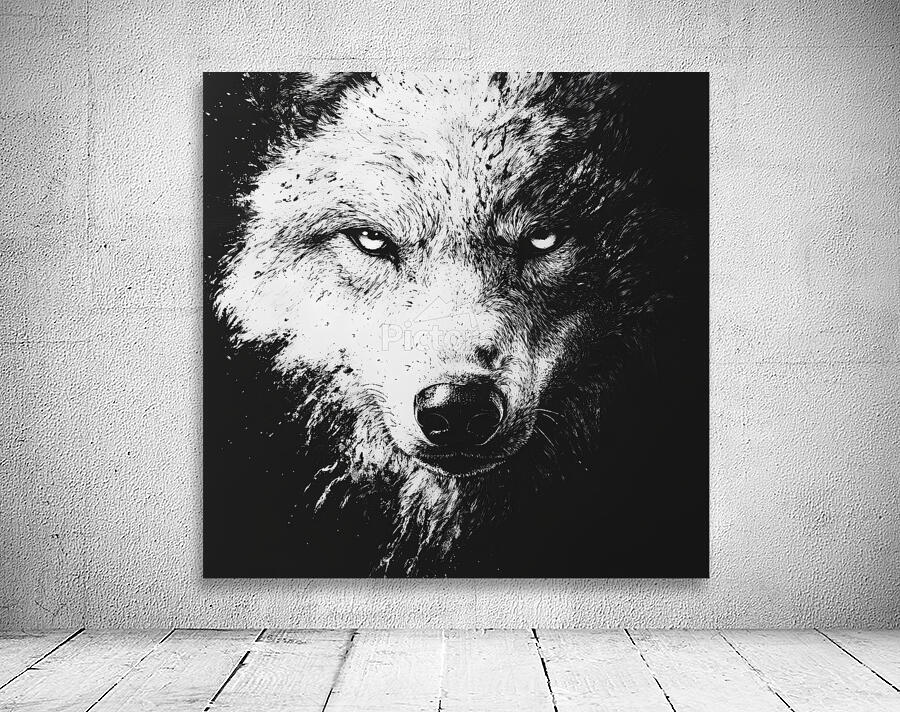 Majestic Black and White Wolf with Fierce Eyes by Fab Haven Wall Art