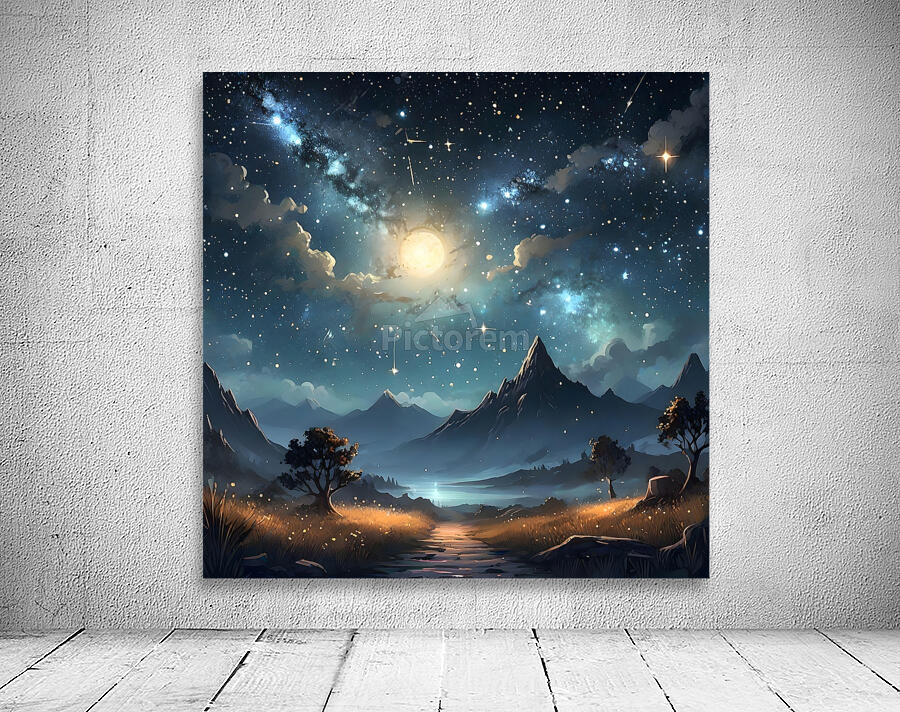 Celestial Nightscape Over Mountains Wall Preview