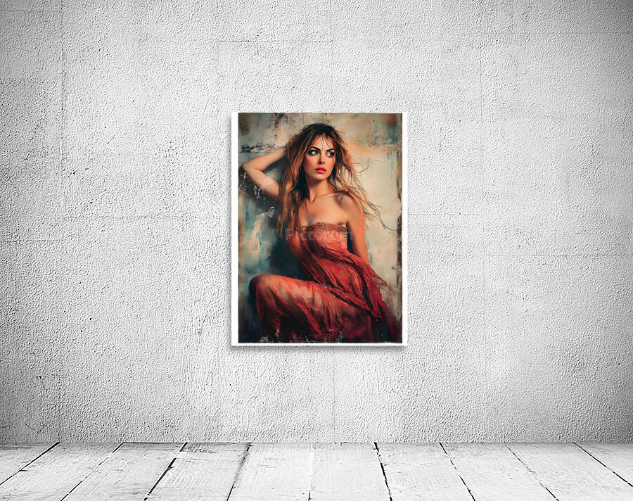Ethereal Beauty: Woman in Flowing Red Dress Wall Preview