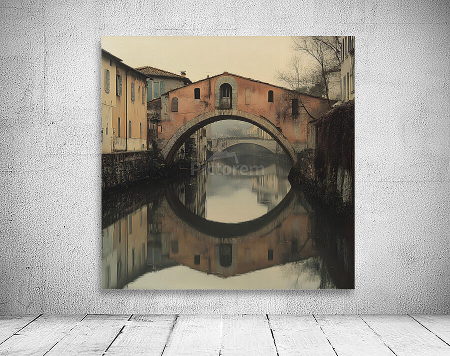 Rustic Arched Bridge with Serene Reflection Wall Preview