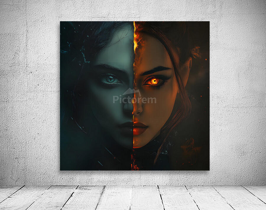 Fiery Split Personality Portrait Wall Preview