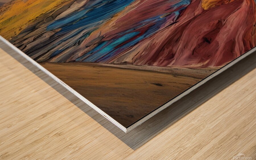 Vibrant Rainbow-Colored Mountain Range Wood print