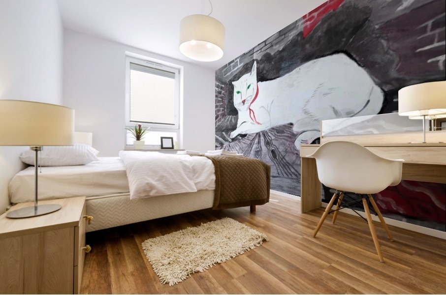 White cat Mural print