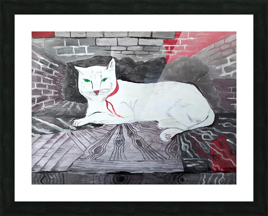 White cat Picture Frame print