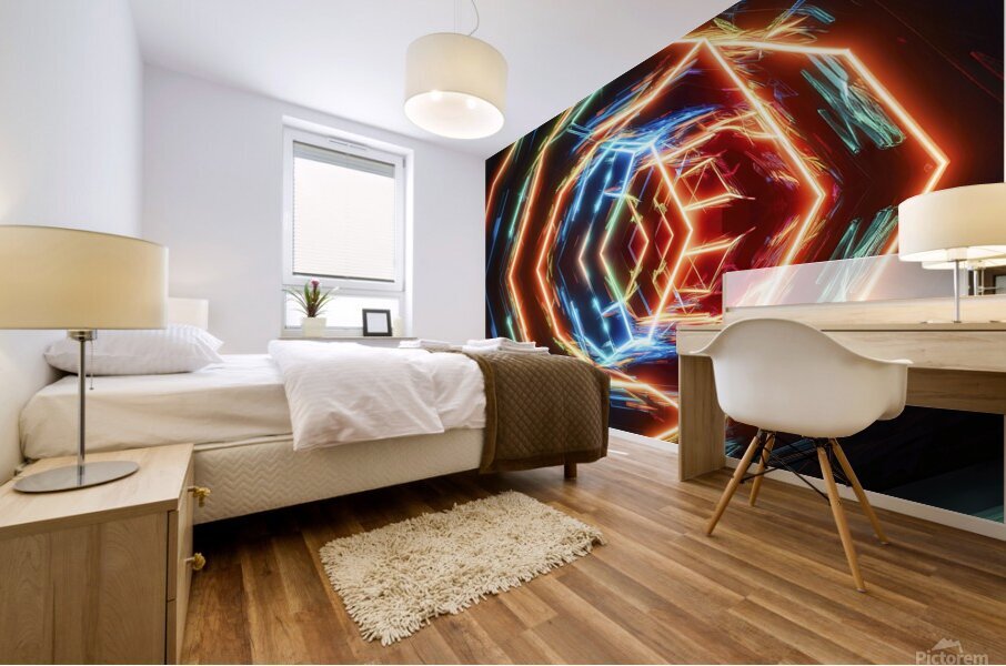 Abstract background hexagon pattern with glowing Mural print