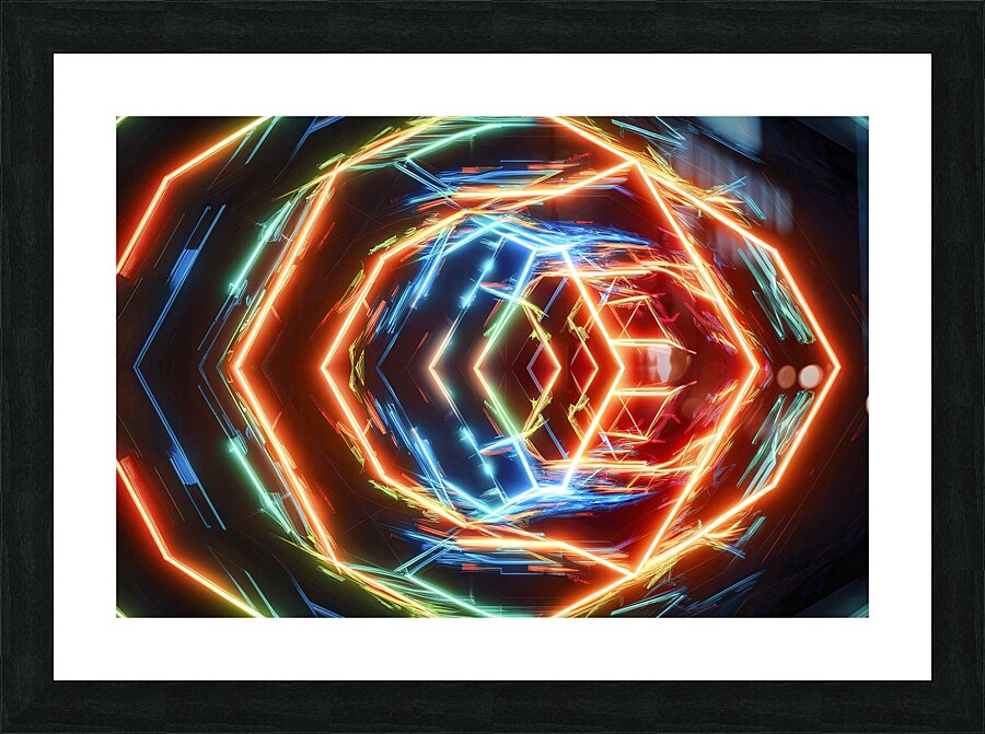 Abstract background hexagon pattern with glowing Picture Frame print